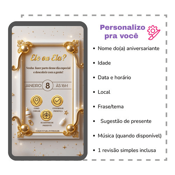 Convite Digital Animado Chá Revelação Ursinho   Branco 3