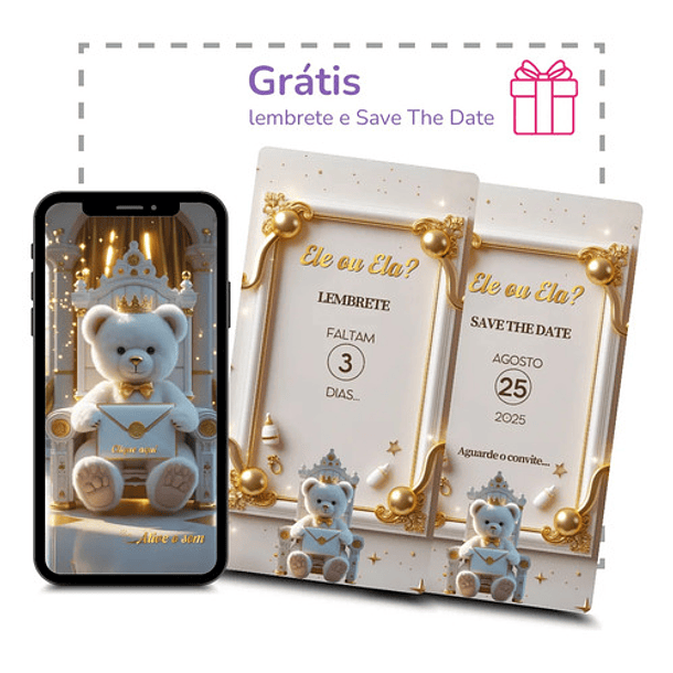 Convite Digital Animado Chá Revelação Ursinho   Branco 5