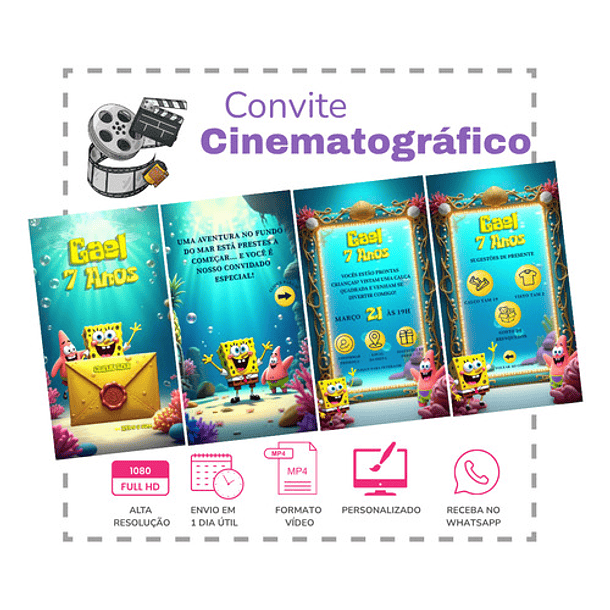 Convite Digital Animado Bob Esponja Interativo  Amarelo 4