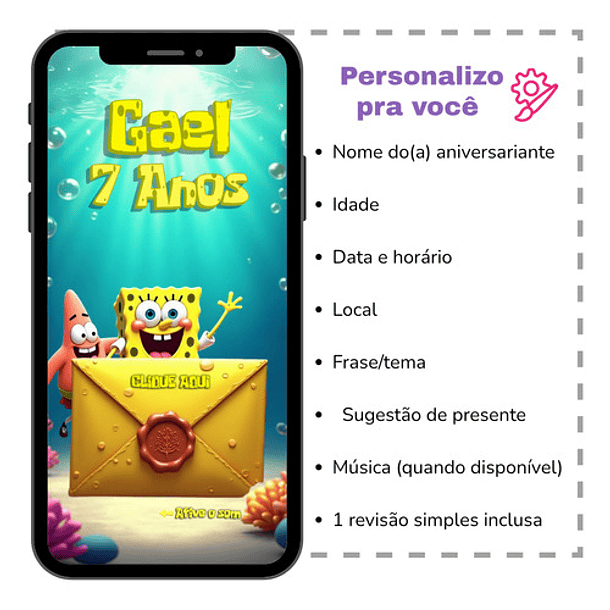Convite Digital Animado Bob Esponja Interativo  Amarelo 5