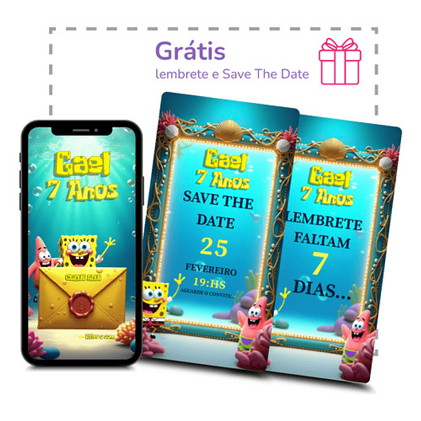 Convite Digital Animado Bob Esponja Interativo  Amarelo 7