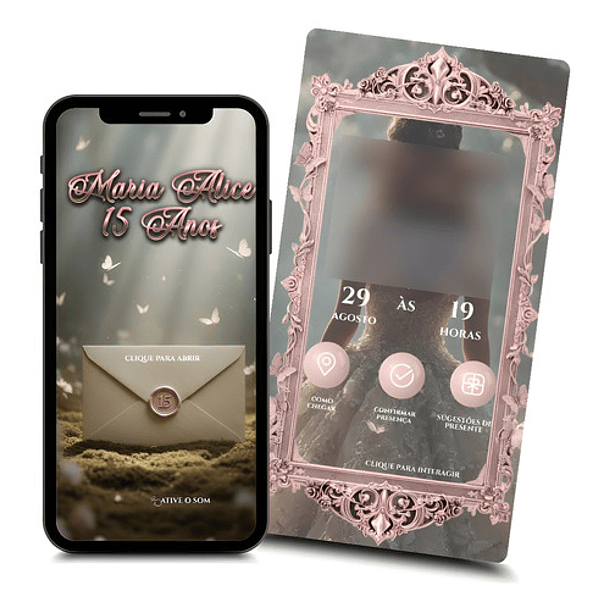 Convite Interativo Jardim Das Borboletas 15 Anos  Rosa-claro 1