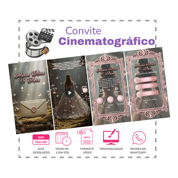 Convite Interativo Jardim Das Borboletas 15 Anos  Rosa-claro 2