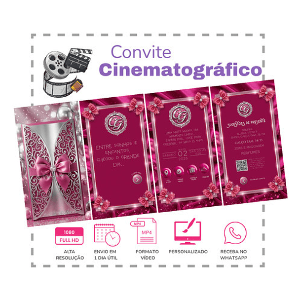 Convite Digital Animado 15 Anos Balões Prata Rosa-chiclete 2