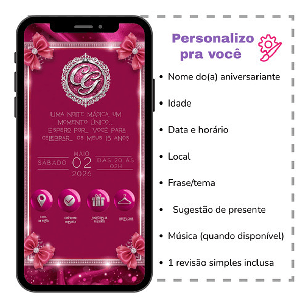 Convite Digital Animado 15 Anos Balões Prata Rosa-chiclete 3