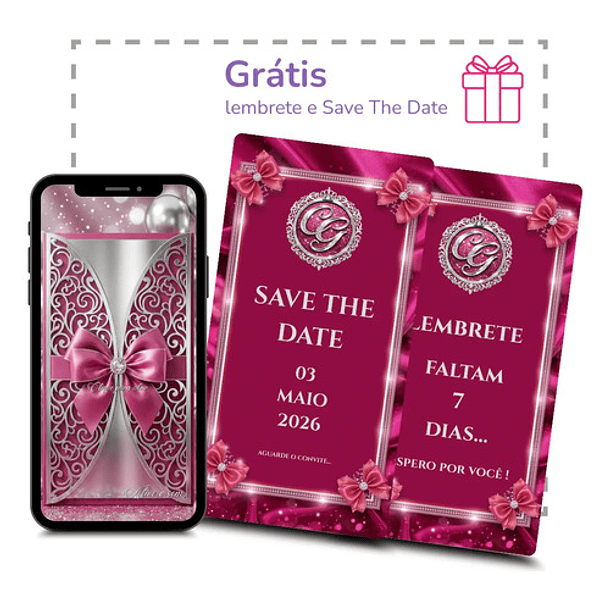 Convite Digital Animado 15 Anos Balões Prata Rosa-chiclete 5