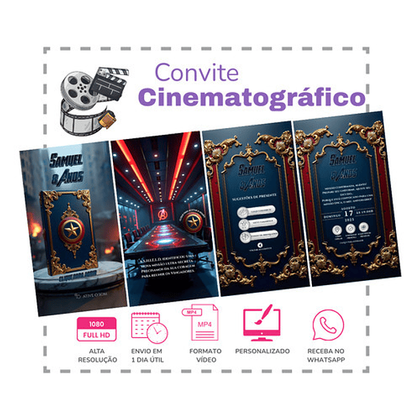 Convite Interativo Animado Vingadores  Infantil  Azul-escuro 2