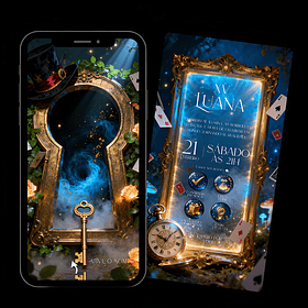 Convite Interativo Alice 15 Anos Digital Premium Azul-celest