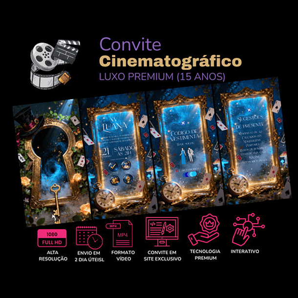 Convite Interativo Alice 15 Anos Digital Premium Azul-celest 3