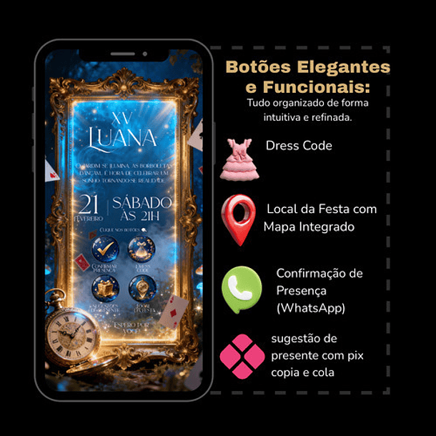 Convite Interativo Alice 15 Anos Digital Premium Azul-celest 4