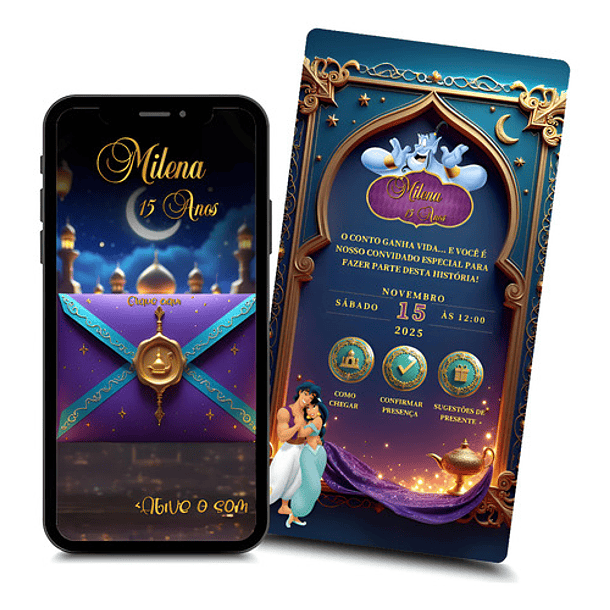 Convite Digital Animado 15 Anos Princesa Jasmine 1