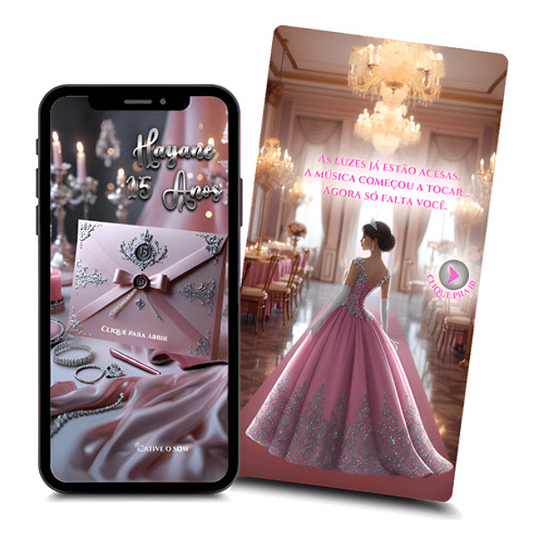 Convite Digital Animado 15 Anos Rosa Tema Princesa  Rosa 1