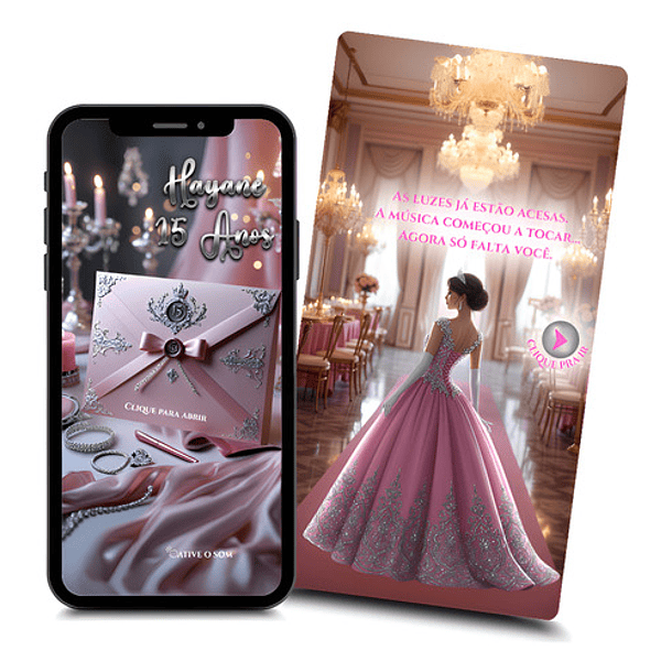 Convite Digital Animado 15 Anos Rosa Tema Princesa  Rosa 2