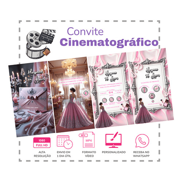 Convite Digital Animado 15 Anos Rosa Tema Princesa  Rosa 3