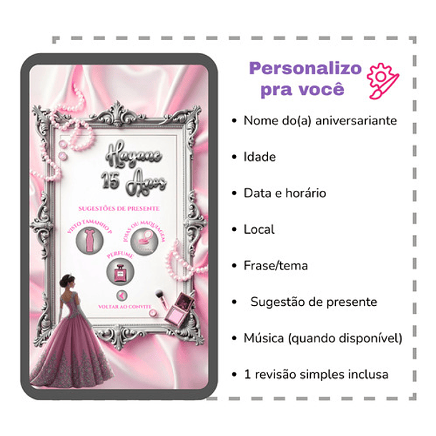 Convite Digital Animado 15 Anos Rosa Tema Princesa  Rosa 4