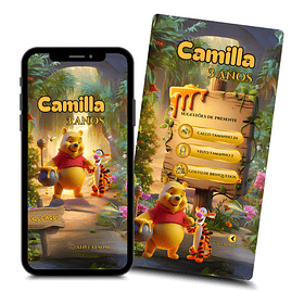 Convite Animado Ursinho Pooh Interativo Amarelo