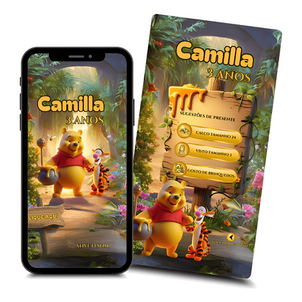 Convite Animado Ursinho Pooh Interativo Amarelo 1