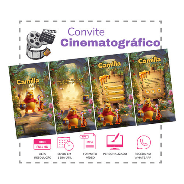 Convite Animado Ursinho Pooh Interativo Amarelo 2