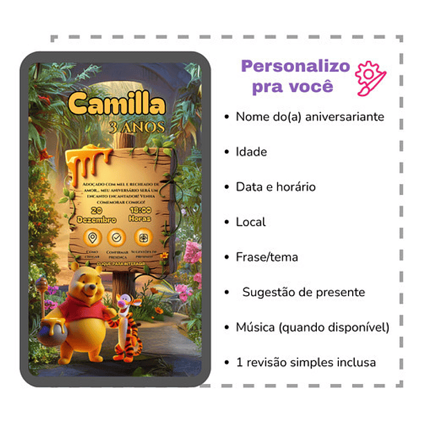 Convite Animado Ursinho Pooh Interativo Amarelo 3