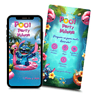 Convite Digital Animado Stitch Pool Party Azul-celeste 1