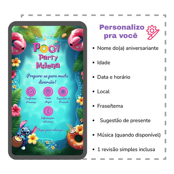 Convite Digital Animado Stitch Pool Party Azul-celeste 3