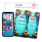 Convite Digital Animado Stitch Pool Party Azul-celeste 6
