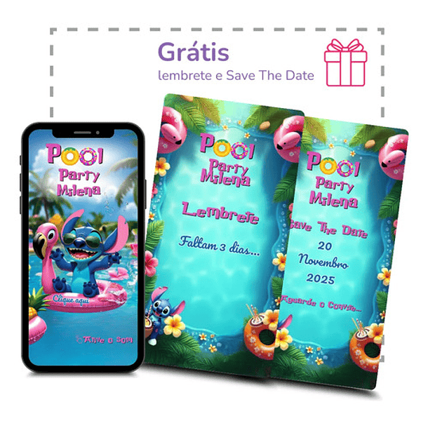 Convite Digital Animado Stitch Pool Party Azul-celeste 6