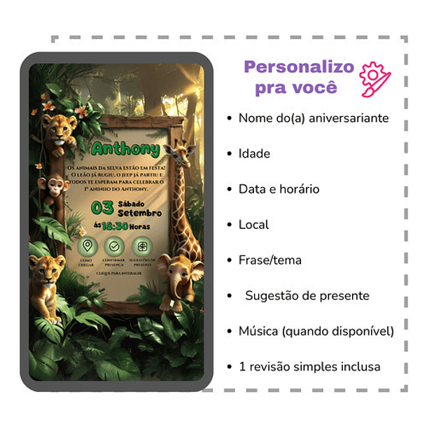 Convite Digital Animado Safari Aniversário Verde-escuro 3