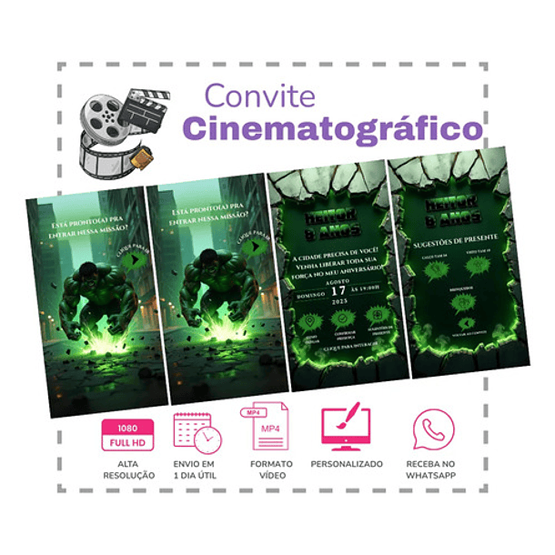 Convite Digital Animado Hulk Efeito Cinematográfico 2