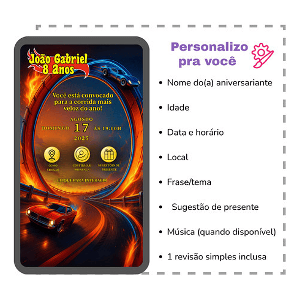 Convite Hot Wheels Animado Interativo  Laranja-escuro 3