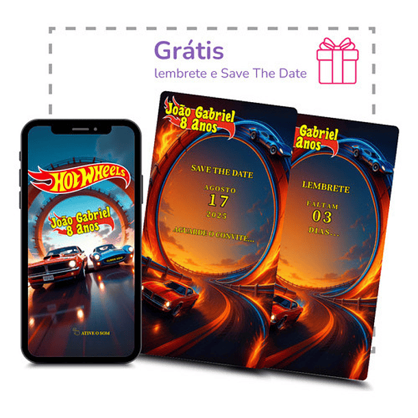 Convite Hot Wheels Animado Interativo  Laranja-escuro 5