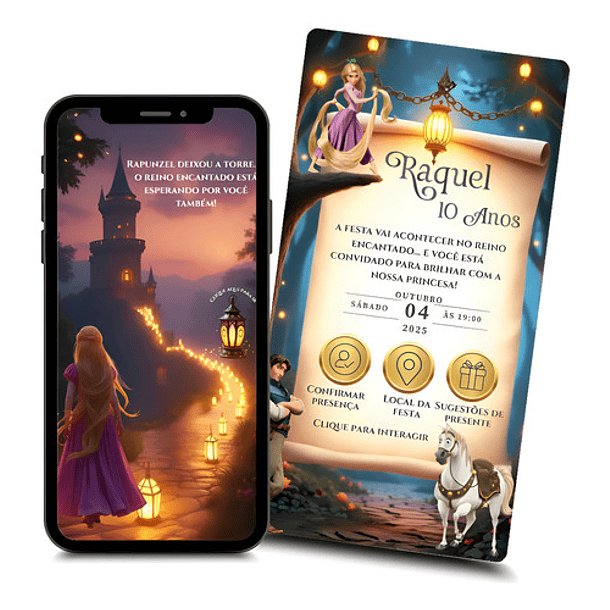 Convite Rapunzel Interativo Animado +brindes Lavanda 1
