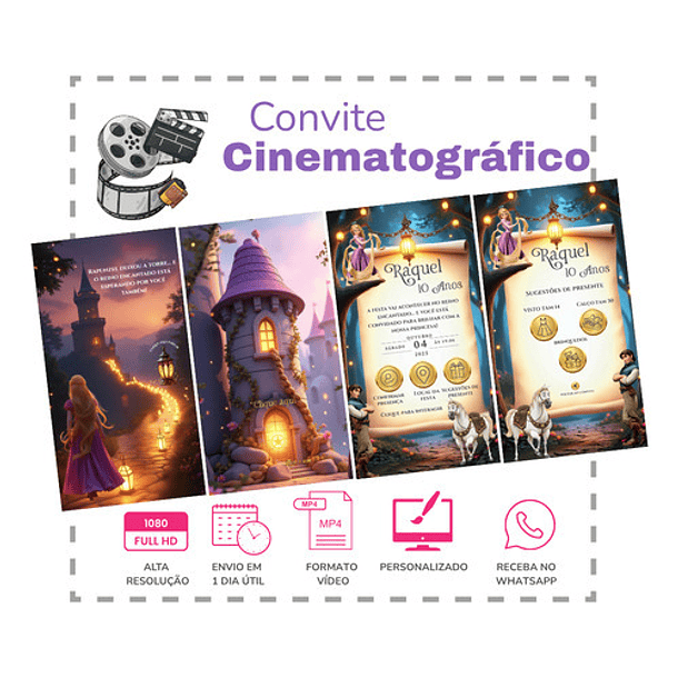 Convite Rapunzel Interativo Animado +brindes Lavanda 2