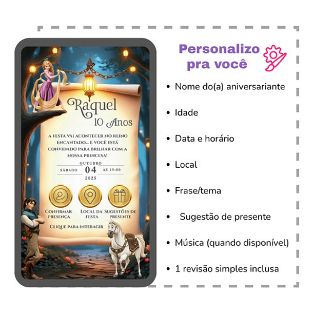 Convite Rapunzel Interativo Animado +brindes Lavanda 3