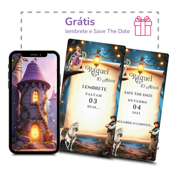 Convite Rapunzel Interativo Animado +brindes Lavanda 5