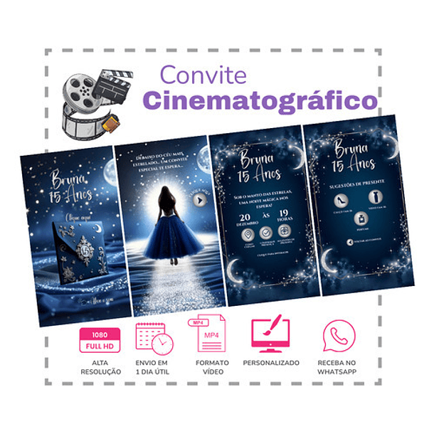 Convite Digital Animado 15 Anos Noite Estrelada  Azul 2