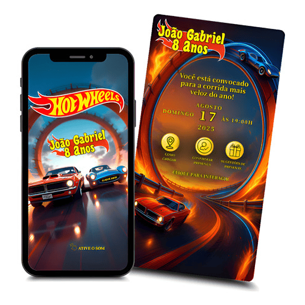 Convite Hot Wheels Animado Interativo  Laranja-escuro 1