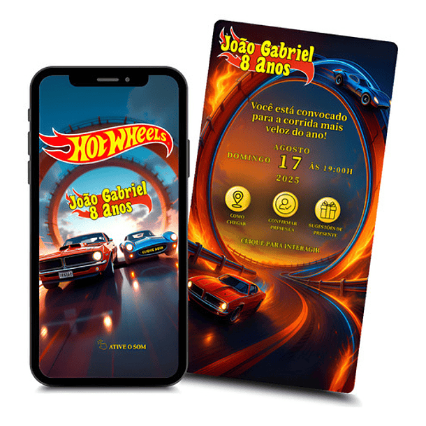 Convite Hot Wheels Animado Interativo  Laranja-escuro 2