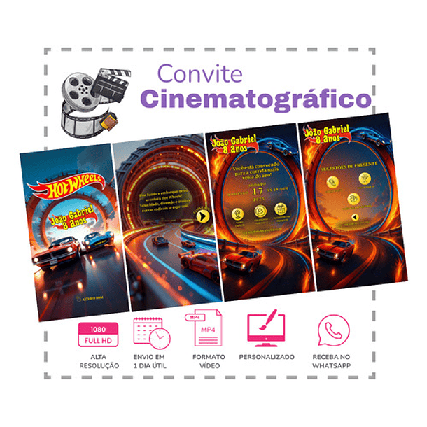 Convite Hot Wheels Animado Interativo  Laranja-escuro 3