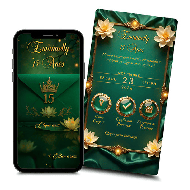 Convite Interativo Animado 15 Anos Princesa Tiana  Verde 1