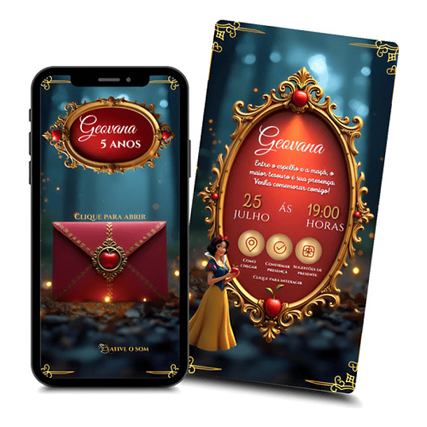 Convite Branca De Neve Interativo Animado + Brindes Vermelho 1