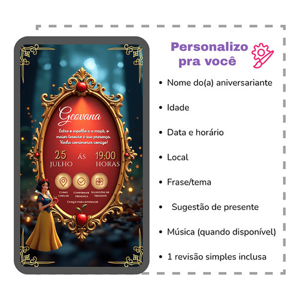 Convite Branca De Neve Interativo Animado + Brindes Vermelho 3