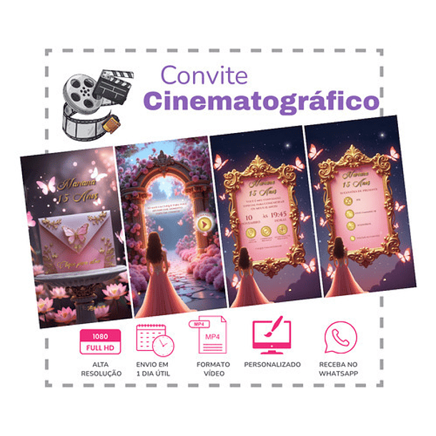 Convite Digital Animado 15 Anos Borboleta Rosa  Rosa 2