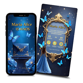 Convite Interativo 15 Anos Borboleta Azul-escuro