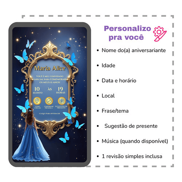 Convite Interativo 15 Anos Borboleta Azul-escuro 3
