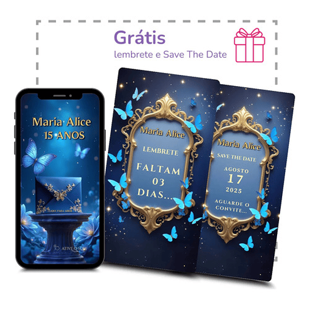 Convite Interativo 15 Anos Borboleta Azul-escuro 6