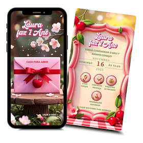 Convite Digital Animado Interativo Cerejinha Vermelho