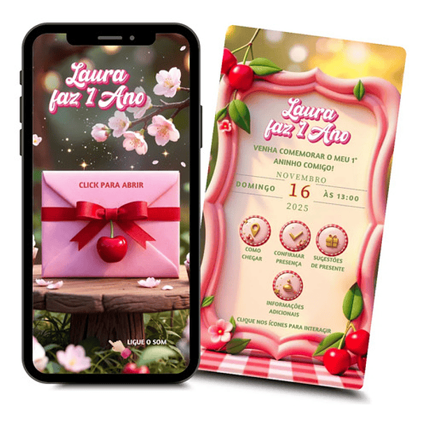 Convite Digital Animado Interativo Cerejinha Vermelho 1