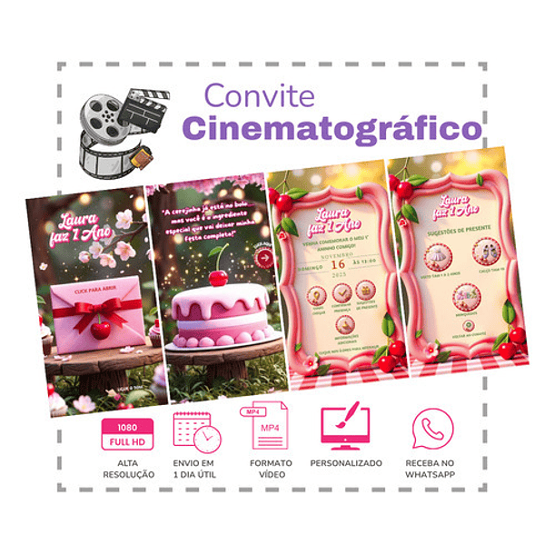 Convite Digital Animado Interativo Cerejinha Vermelho 2