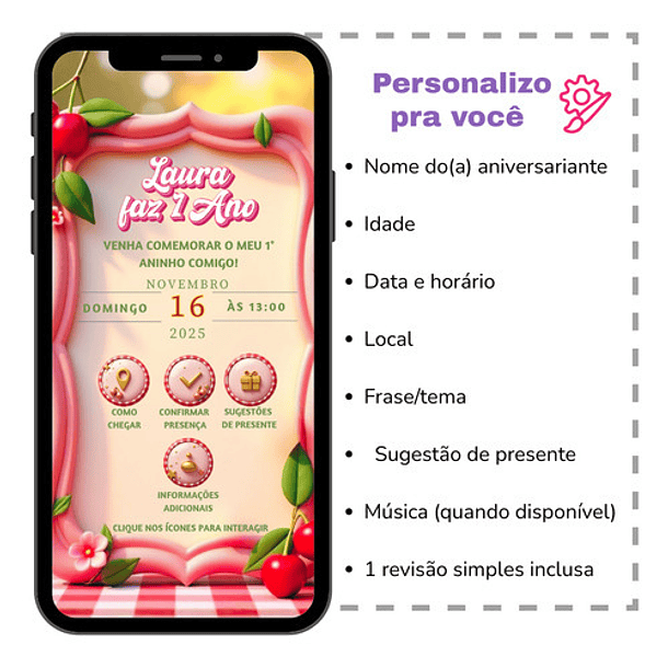 Convite Digital Animado Interativo Cerejinha Vermelho 3